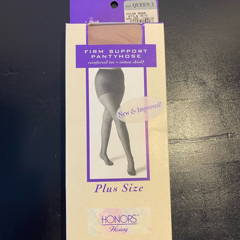 Vintage Queen 2 Bone color Honors Firm Support Pantyhose - Plus Size